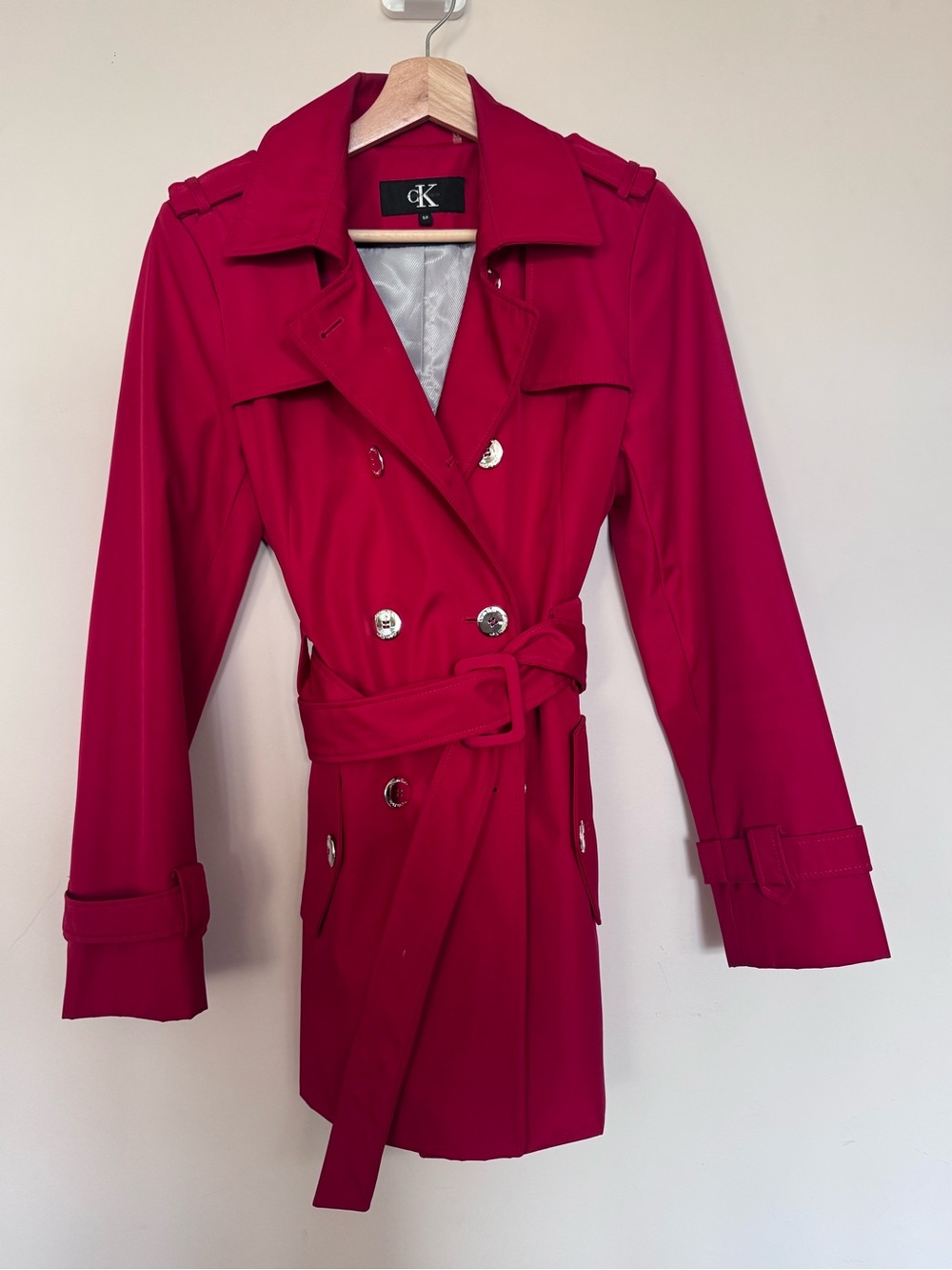 Calvin Klein Red Double-Breasted Trench Coat